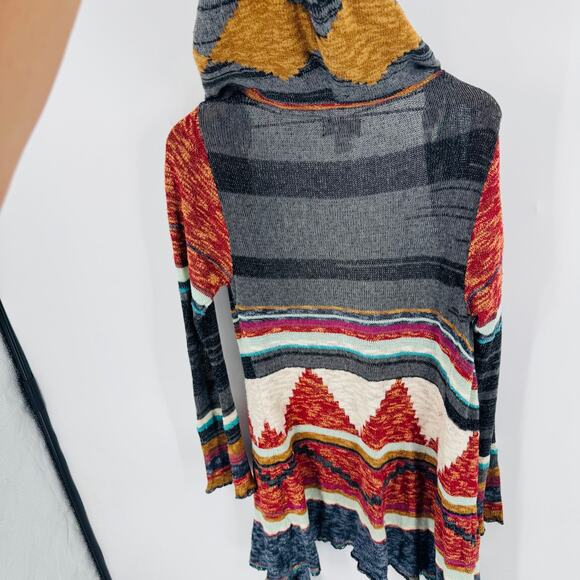 Mudd Womens M Southwest Boho Striped Open Front Hooded Cardigan Sweater Knit - Picture 6 of 9